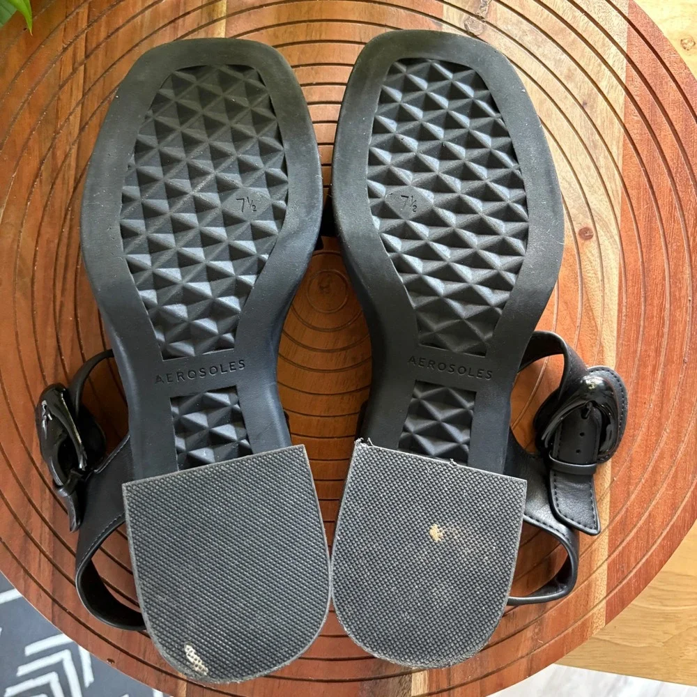 Aerosoles Dorian Black Platform Block Heel Sandals Square Toe Womens 7.5M